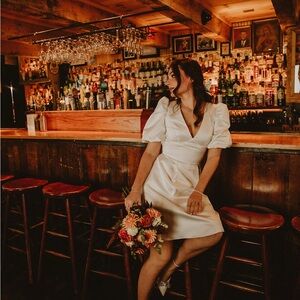 Polaroid White Puff Sleeve V-Neck Midi Sundress